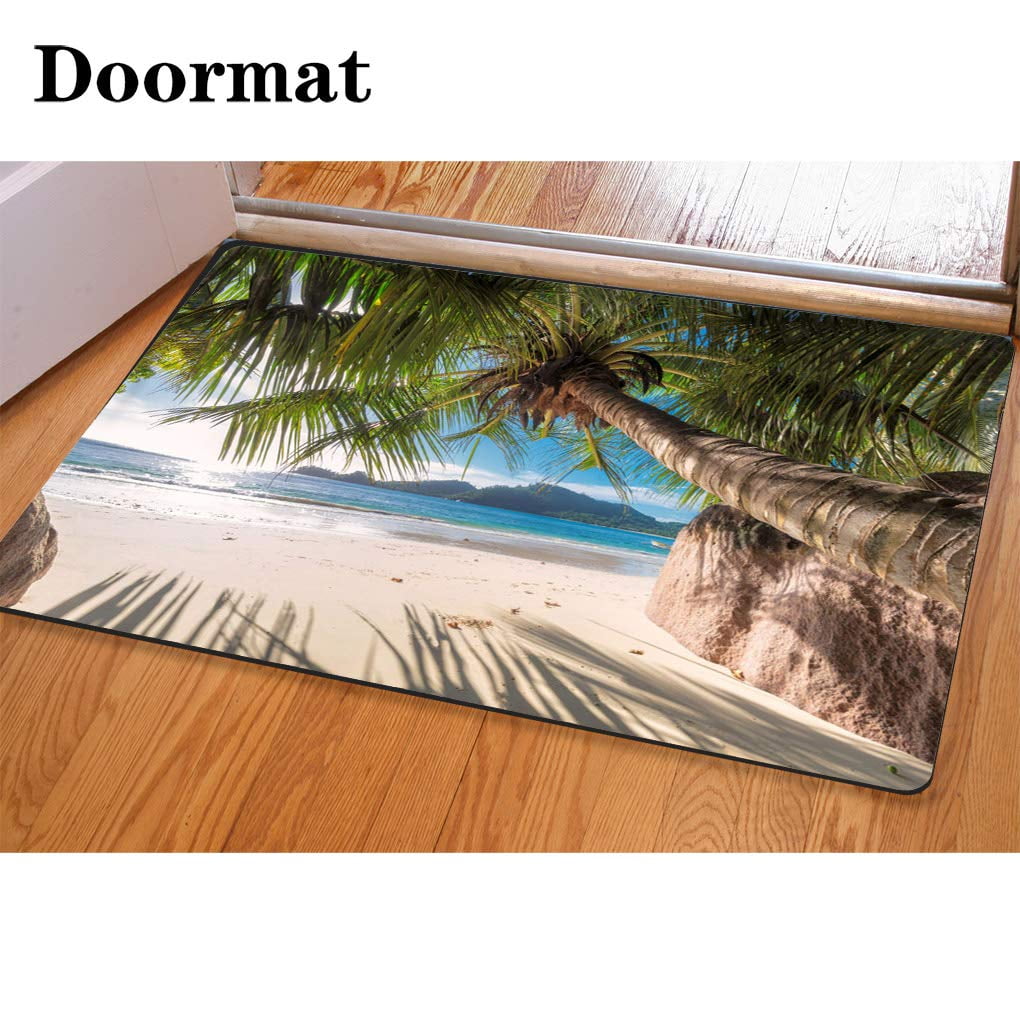 Tropical Seaside Beach Palm Tree Floor Carpet Non-skid Door Bath Mat Decor Rugs 