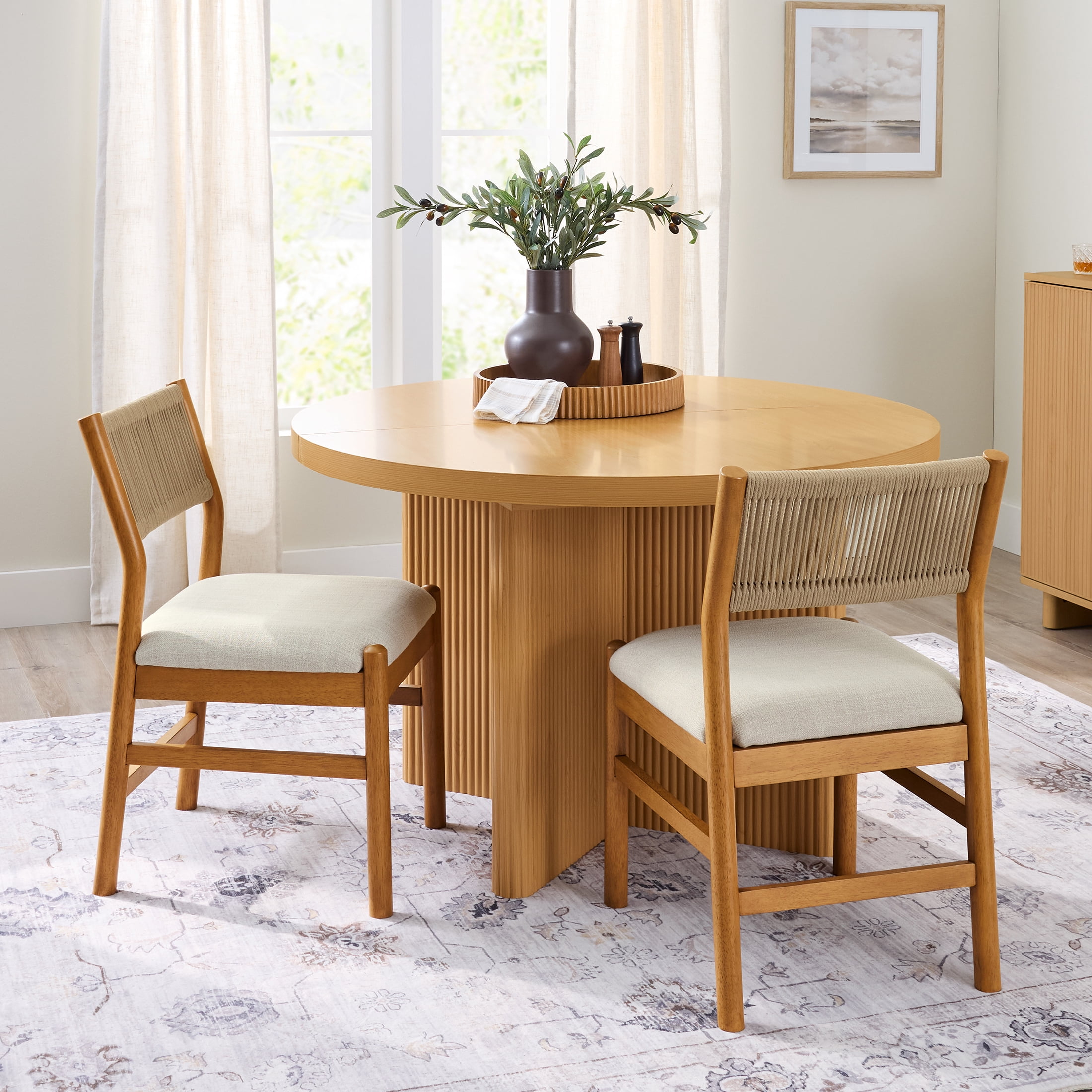 Better Homes & Gardens Lillian Fluted Dining Chairs Set of 2, Light Honey and Cream Upholstery