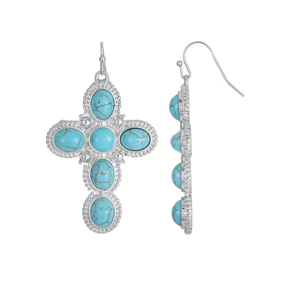 No Boundaries Silver-Tone and Simulated Turquoise Cross Earrings, Women’s