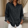 thumbnail image 2 of WULMLEO Women's Classic Dual Pocket Roll Tab Sleeve Denim Button Down Shirt, Relaxed Loose Fit Lightweight Chambray Casual Layering Tops Black L, 2 of 5