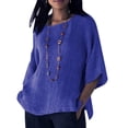 thumbnail image 1 of Qarigey Ropa de mujer Camisa de cuello de manga 3/4 Top casual de lino de algodón de manga 3/4 Prendas para la parte del cuerpo Azul SG, 1 of 1