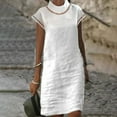 thumbnail image 5 of OVINYER Dress Solid Color Colour Women Short Sleeve Cotton Linen Casual Dress For Vacation Travel Date, 5 of 5