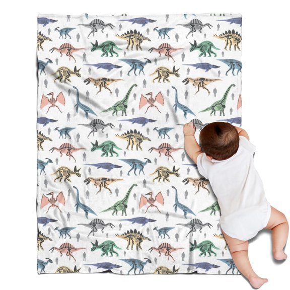 White Dinosaurs Skeletons Pattern Blanket,Comfortable Soft Flannel Throw Blanket,All Season,Warm Lightweight Blankets for Sofa Bed Couch Living Room Chair,30"x40"