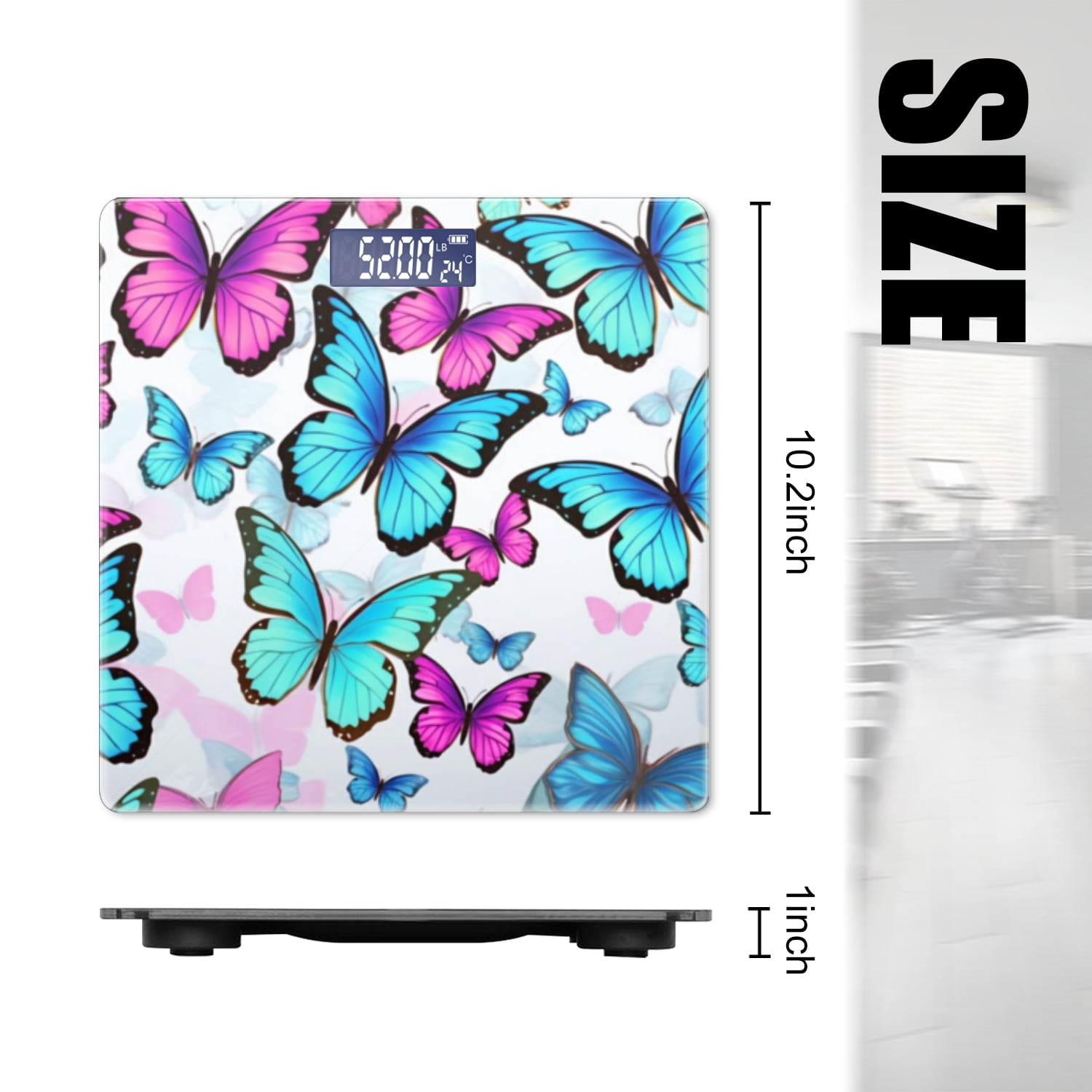 Bathroom Scale, Highly Accurate Digital Body Scale,Precisely Measures Weight up to 400 lbs-Many Colorful Butterflies Flying