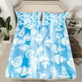 thumbnail image 2 of Feelyou Cartoon Seashell Twin Sheet Sets for Kid, Blue Watercolor Artwork Twin Fitted Sheet, Marine Sealife Flat Sheet, Super Cozy Room Decor, 3 Pieces, 2 of 7
