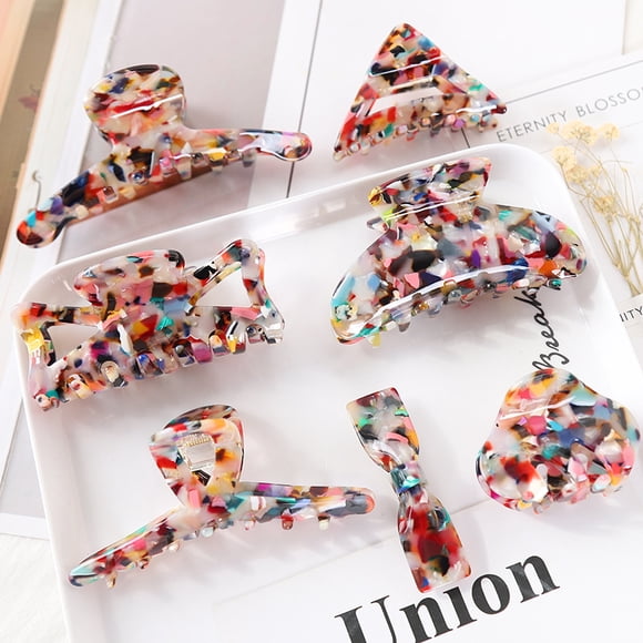 7 PCs Hair Claw Banana Clips Tortoise Claw Hair Clip Acrylic Hair Jaw Clips French Design Celluloid Hair Clamps Clips Non Slip Grip Jaw Clips for Women(Red pattern)