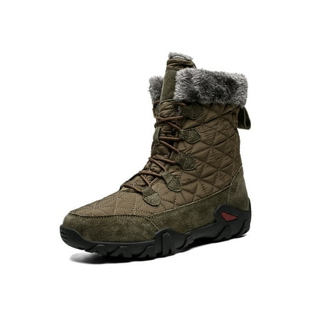 

Woobling Mens Waterproof Boot Insulated Winter Snow Boots Plush Lined Hiking Bootie Driving Work Booties Non-Slip Warm Shoes Lightweight Comfort Olive Green 8