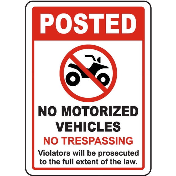 Vinyl Stickers - Posted No Motorized Vehicles Sign - Safety and Warning Warehouse Signs Stickers - 3.5" x 5" - 3 Pack