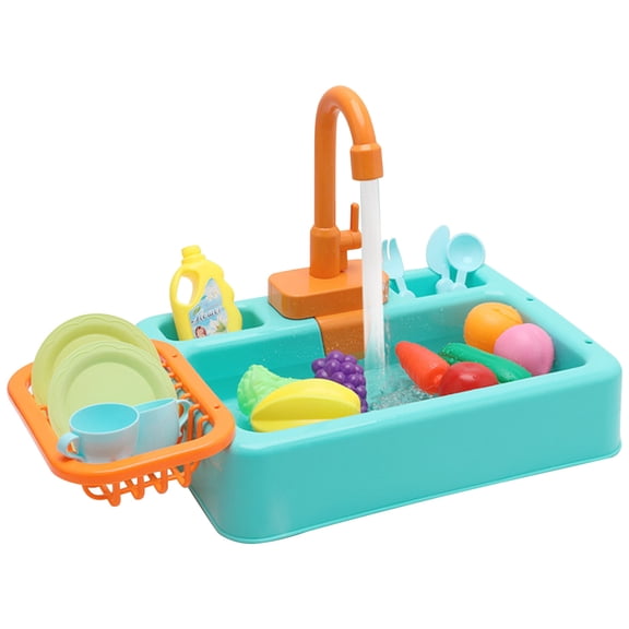Play Sink with Running Water, Play Kitchen Toys Sink for Kids 3 4 5 6 7 Years Old, Electrical Dishwasher, Color Changing Kitchen Accessories, Dishes Games, Gifts for Toddlers 3-5,Green