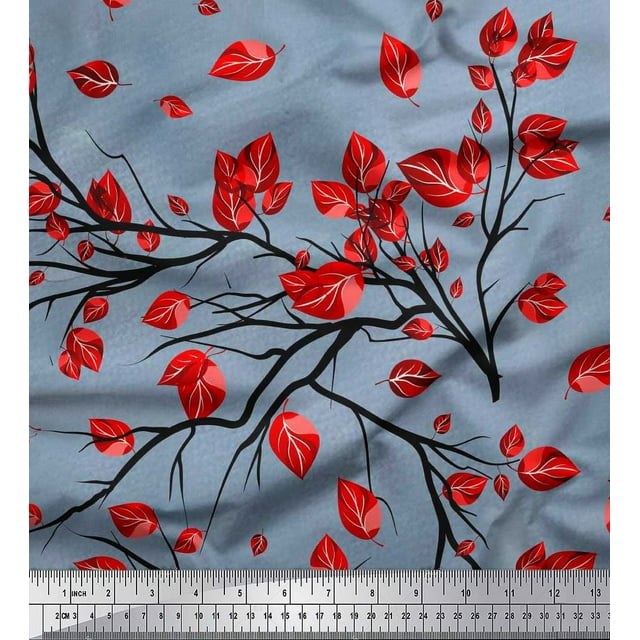 Soimoi Velvet Fabric Branch & Leaves Artistic Decor Fabric Printed Yard 58 Inch Wide
