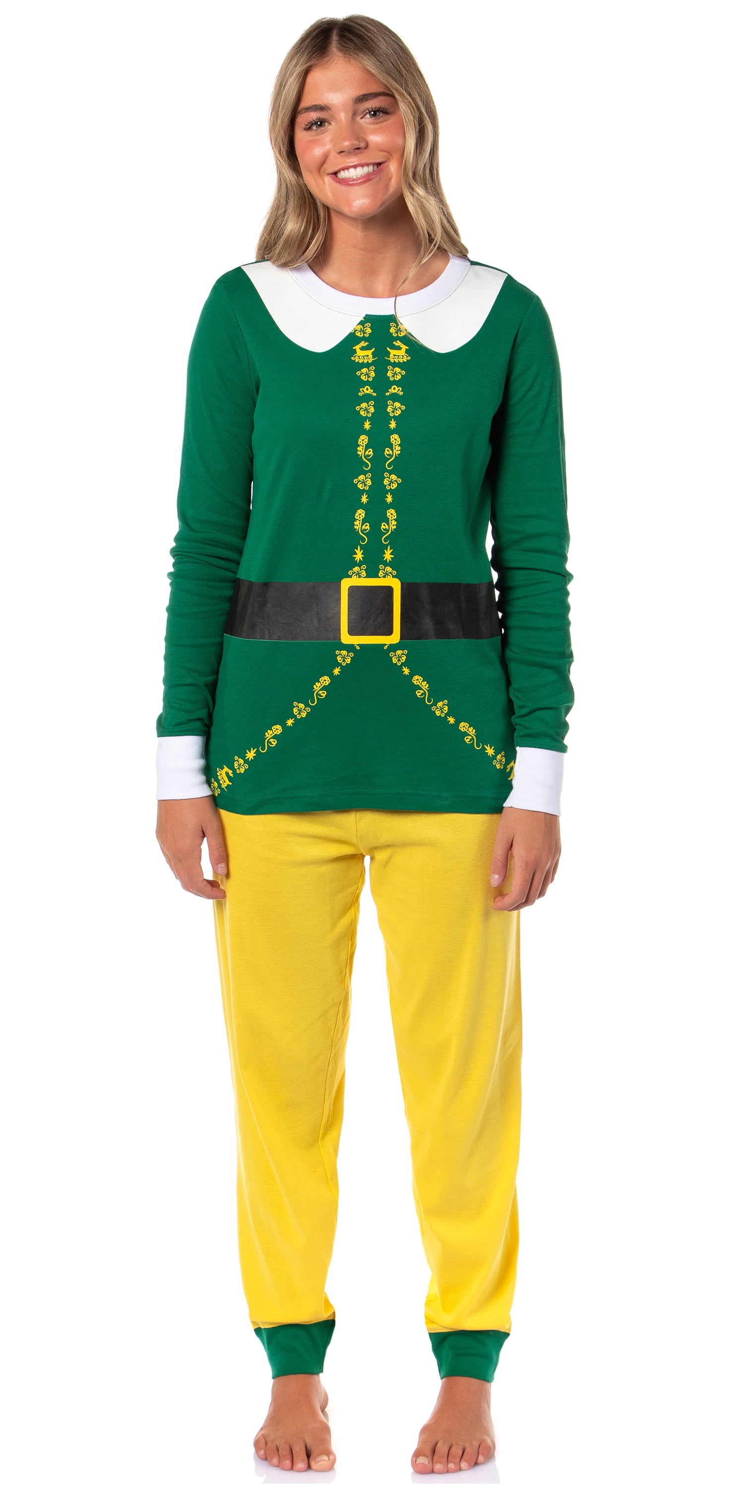 Elf Holiday Classic Movie Women's Buddy The Elf Tight Fit Long Sleeve Long Pant Loungewear Sleep Pajama Set