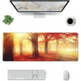 thumbnail image 2 of Fall Autumn Rustic Wood Yellow Forest Sunset Red Leaves Mouse Pad XL Extended Desk Mat, Non Slip Rubber Base Stitched Edge Gaming Pc Desktop Large Mice Pad,31.5 x 11.8 Inch, 2 of 6