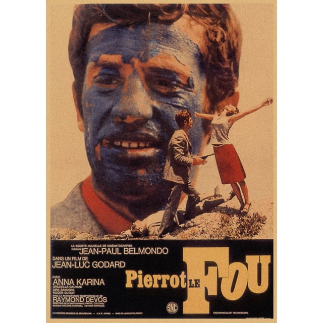 Póster mural Pierrot Le Fou, película francesa clásica, 30 x 42 cm