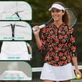 thumbnail image 6 of Uorisanigo Red Flower Women's Golf Shirt Relaxed Comfortable Quick Dry Athletic Polo Shirts 3/4 Roll Sleeve Breathable Polyester Spandex Fabric Womens Zipper Neck Workout Tops, 6 of 7