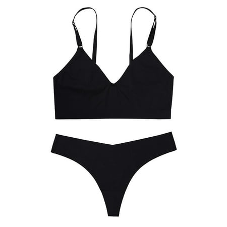 

Women s Solid Suspender Seamless Steel Ring V-neck Bra Matching Seamless Briefs Suit