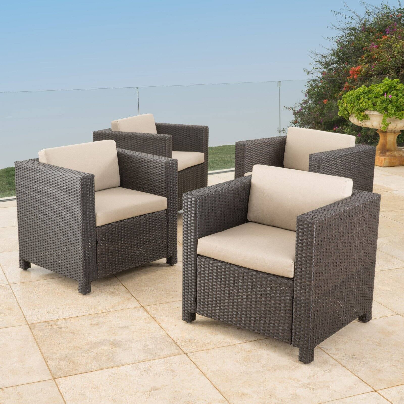 Murano Patio Wicker Club Chairs with Water Resistant Cushions - Set of