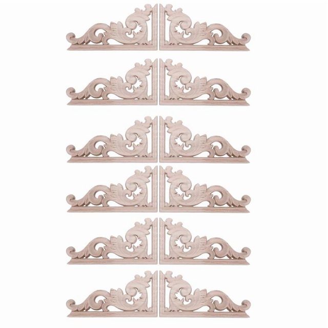 12 Piezas A La Izquierda + A La Derecha (Cada Una 6 Pieza) Vintage Tallado de Madera Tallado En La Esquina Muebles Decoración de La Pared Aplique de Sin Pintar