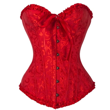 

FANNYC Women s Floral Lace Overbust Corset Bustier Waist Cincher Body Shaper Boned Firm Control Shapewear Top With G-String Size S-6XL