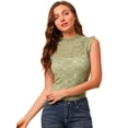 thumbnail image 1 of Blusa sin mangas semitransparente con volantes de encaje para mujer Verde XS, 1 of 6