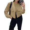 thumbnail image 1 of Chaqueta Universitaria Corta para Mujer, Larga, Abotonada, Informal, con Bolsillos. Caqui S, 1 of 7
