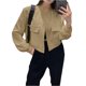 thumbnail image 1 of Chaqueta Universitaria Corta para Mujer, Larga, Abotonada, Informal, con Bolsillos. Caqui L, 1 of 7