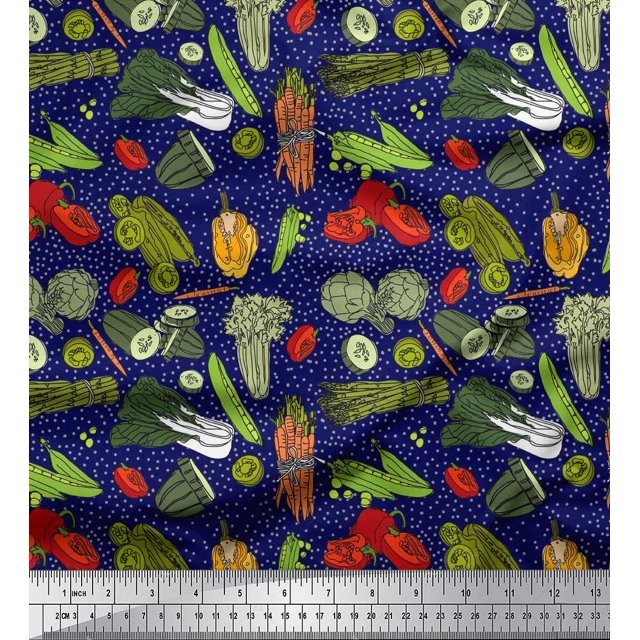 Soimoi Rayon Crepe Fabric Dot & Mix Vegetable Print Fabric by Yard 46 Inch Wide