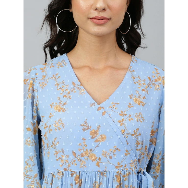 Sky blue printed western dress best sale