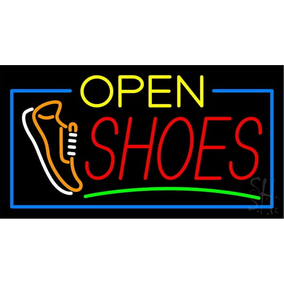 Shoes Open LED Neon Sign 13 x 24 - inches, Black Square Cut Acrylic Backing, with Dimmer - Bright and Premium built indoor LED Neon Sign for store interior Décor, Storefront.