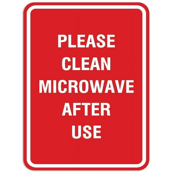 Signs ByLITA Portrait Round Please clean microwave after use Sign - Laser-Engraved Lettering | Durable ABS Plastic | Vibrant Colors | Powerful Foam Tape (Red) - Large