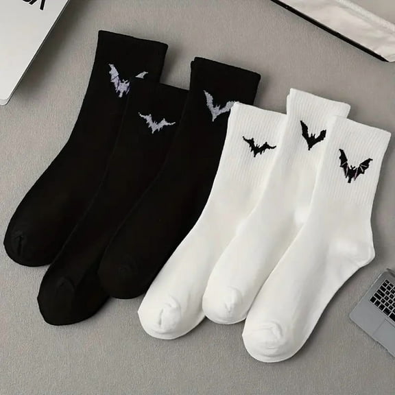 6 Pairs Halloween Socks for Women & Men Black White Cute Bat Halloween Socks