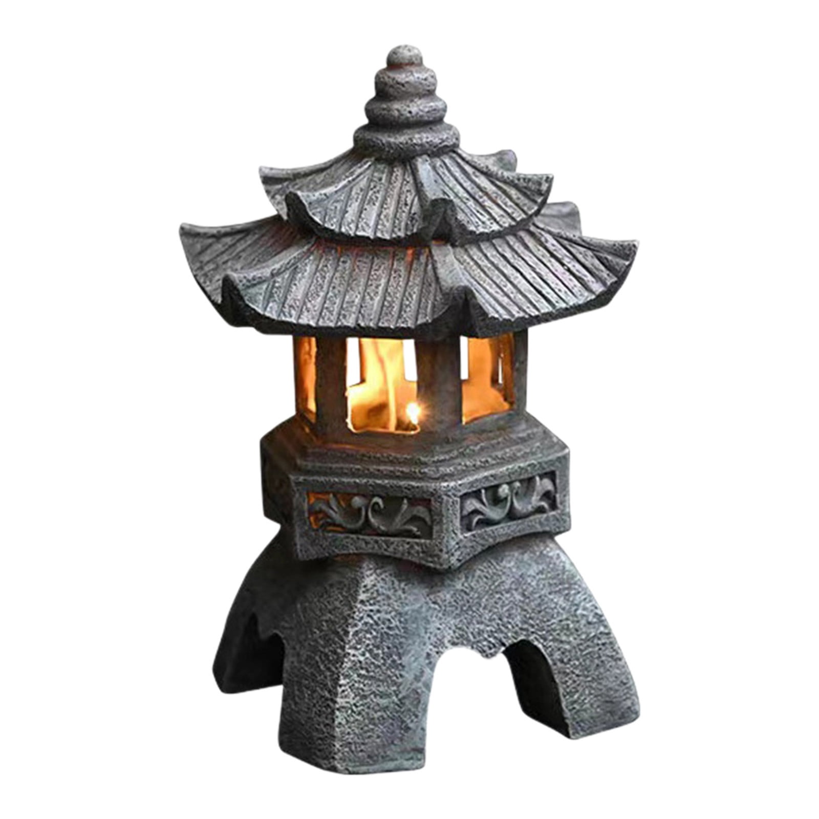 HWRETIE Solar Stones Pagoda Lamp Resin Outdoor Light Decoration,Garden Vibes Solar Powered Tower Lamp for Courtyard Landscape and Ambient Lighting