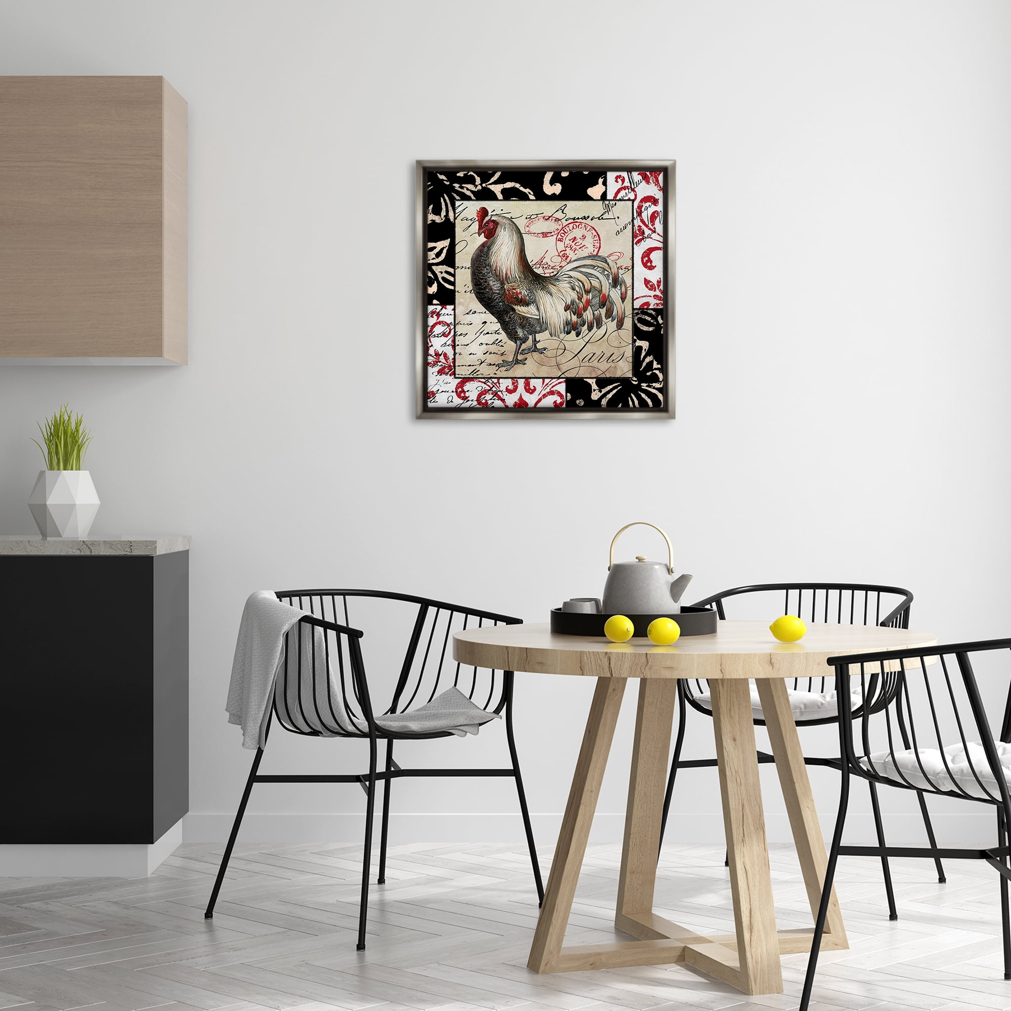 Stupell Industries Hen with Vintage Cursive Animals Painting Gray Floater Framed Canvas Art Print Wall Art, 25 x 25