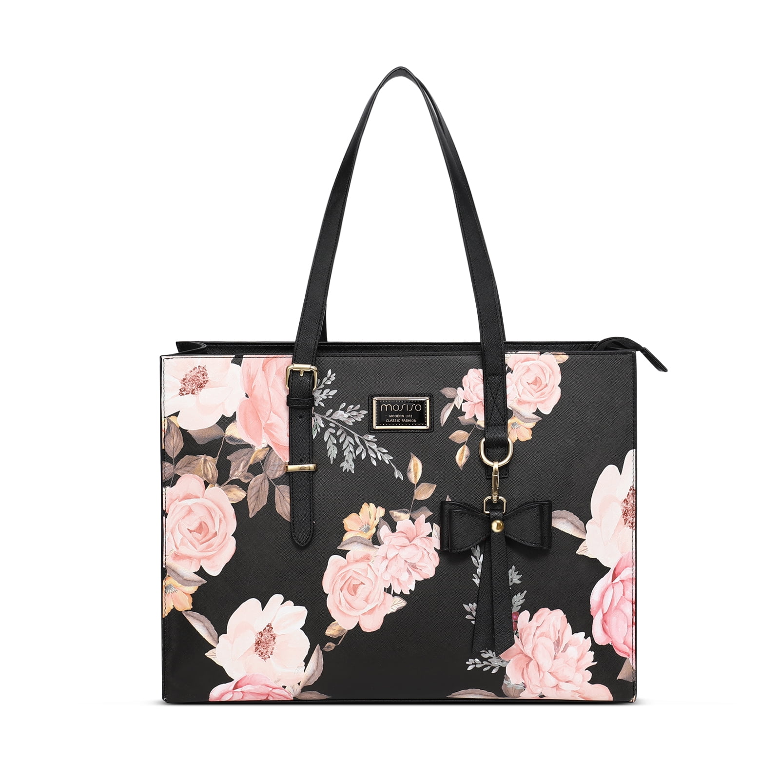 Mosiso PU Leather Women's Fashion Handbag Travel Work Briefcase Laptop Tote Bag with Detachable Bowknot & Small Purse for MacBook Pro 16 inch 2022 2021 M1 A2485/2019-2020 A2141&15-15.6 inch Notebook