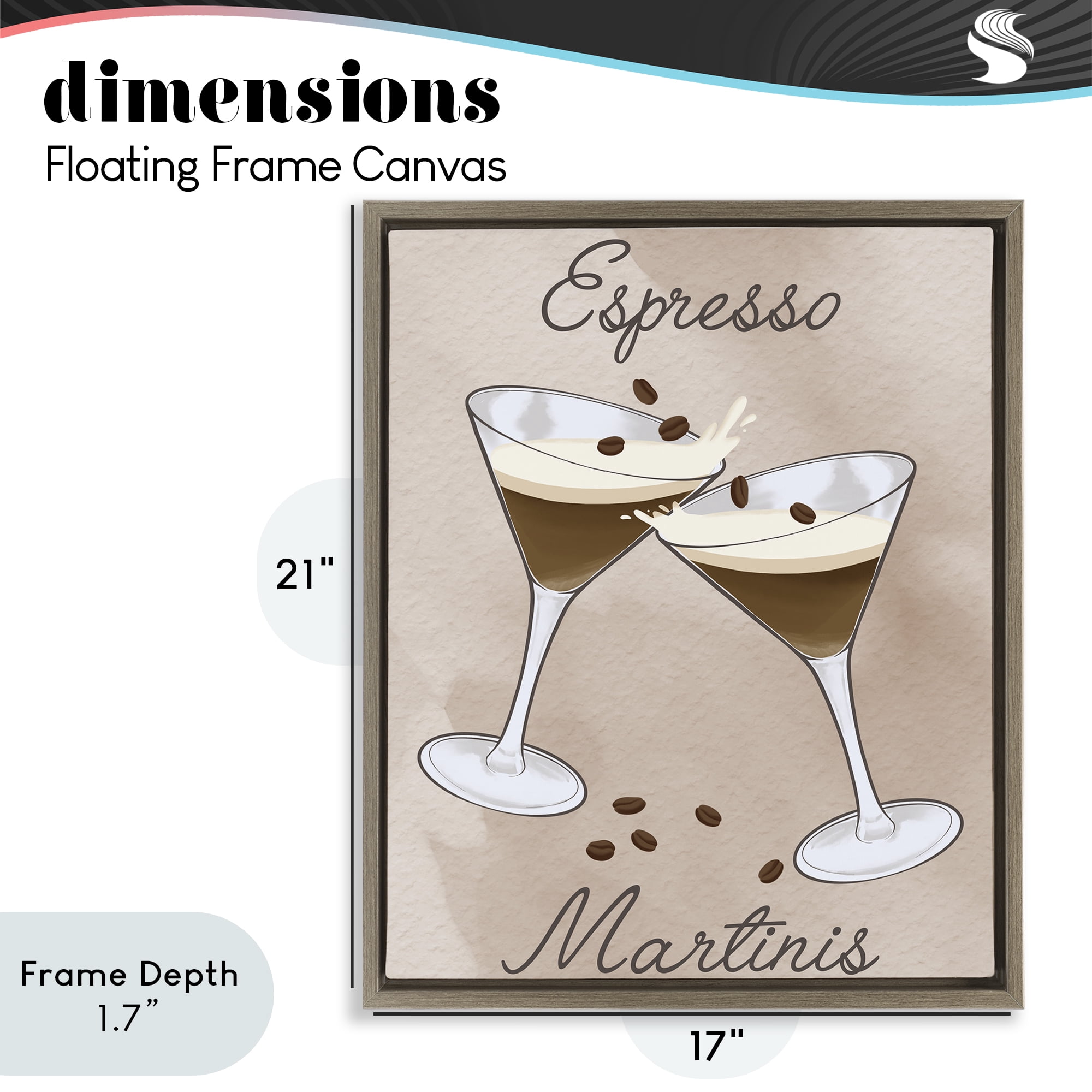 Stupell Industries Cheers Espresso Martinis Brown Framed Floater Canvas Wall Art, design by Marcus Prime