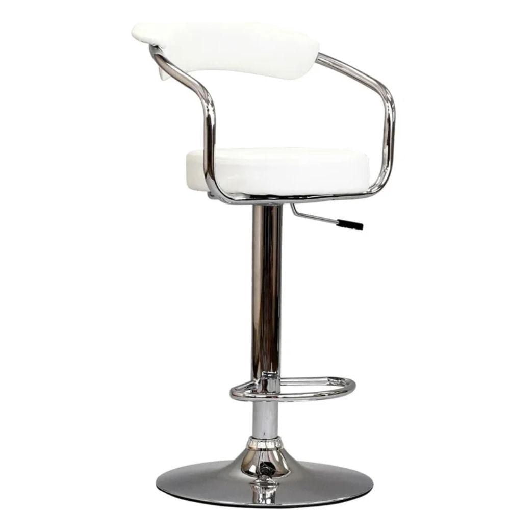 Heavenly Collections Modern White Faux Leather Adjustable Swivel Bar Stool, Chrome Pedestal Base, Set of 1