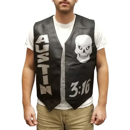 Stone Cold Vest Steve Austin 3:16 Skulls Halloween Costume Leather Wrestler