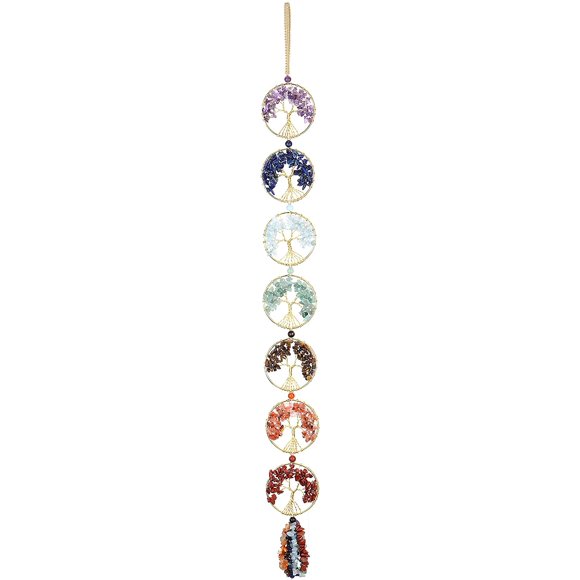 Jovivi Tree of Life Chakra Stones Healing Crystals Hanging Ornament 7 Chakra Wall Ornament Meditation Window Hanging Ornament for Home Feng Shui Decor