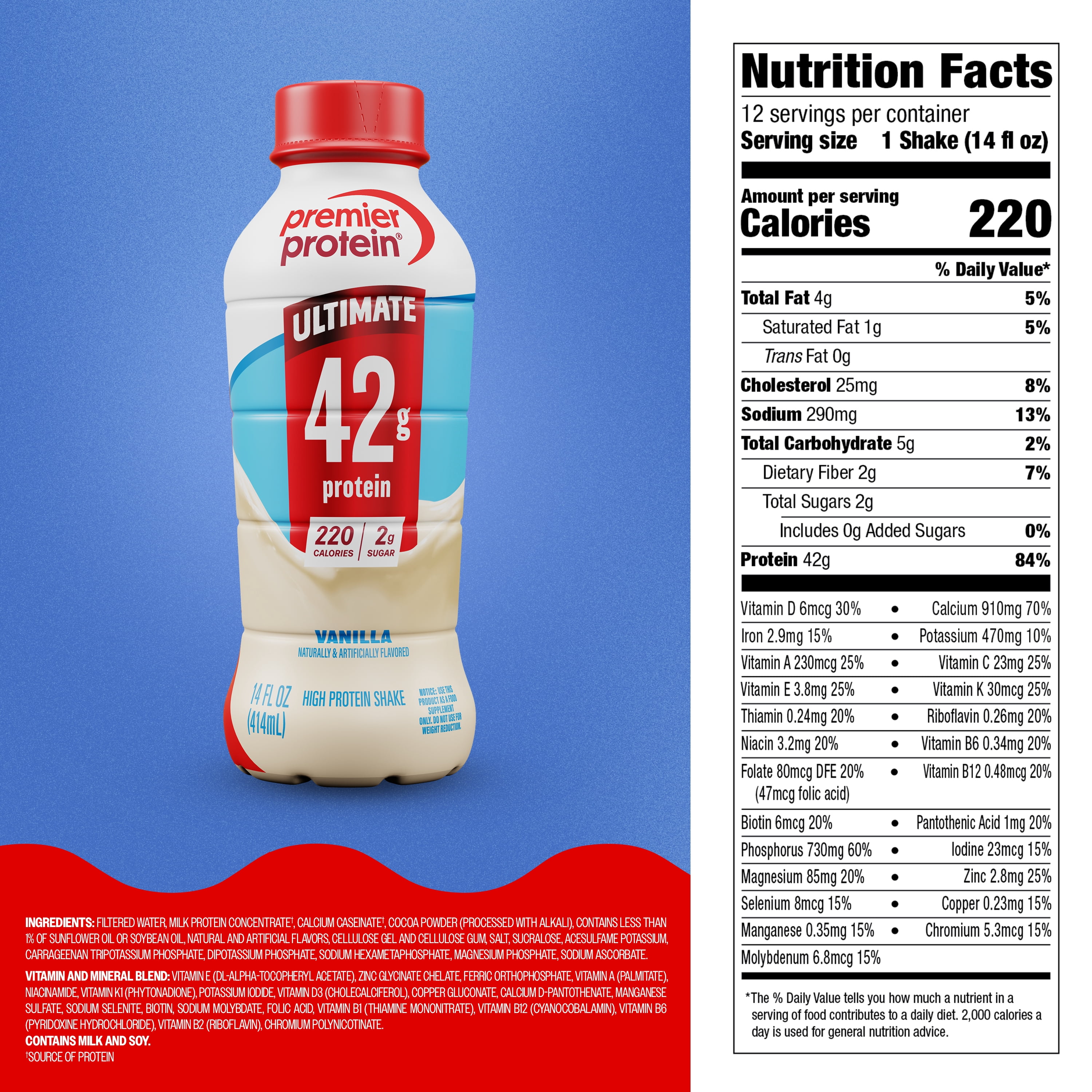 Premier Protein, Ultimate 42g Protein Shake, Vanilla, 14 Fl Oz, 4 Ct