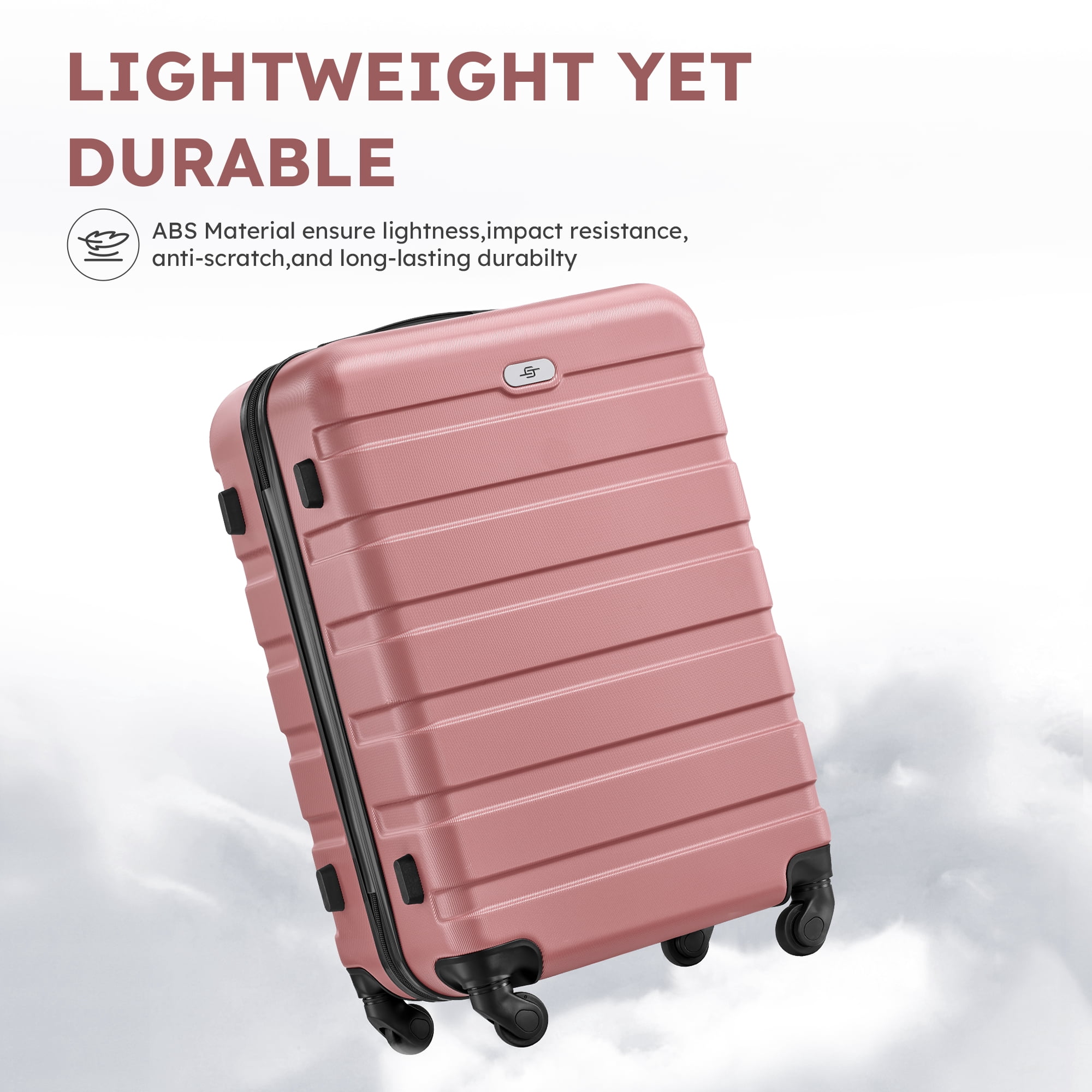 Gowill 4 Piece Luggage Set 16/20/24/28 inch Hardside Lightweight Suitcase with Spinner Wheels (Pink)