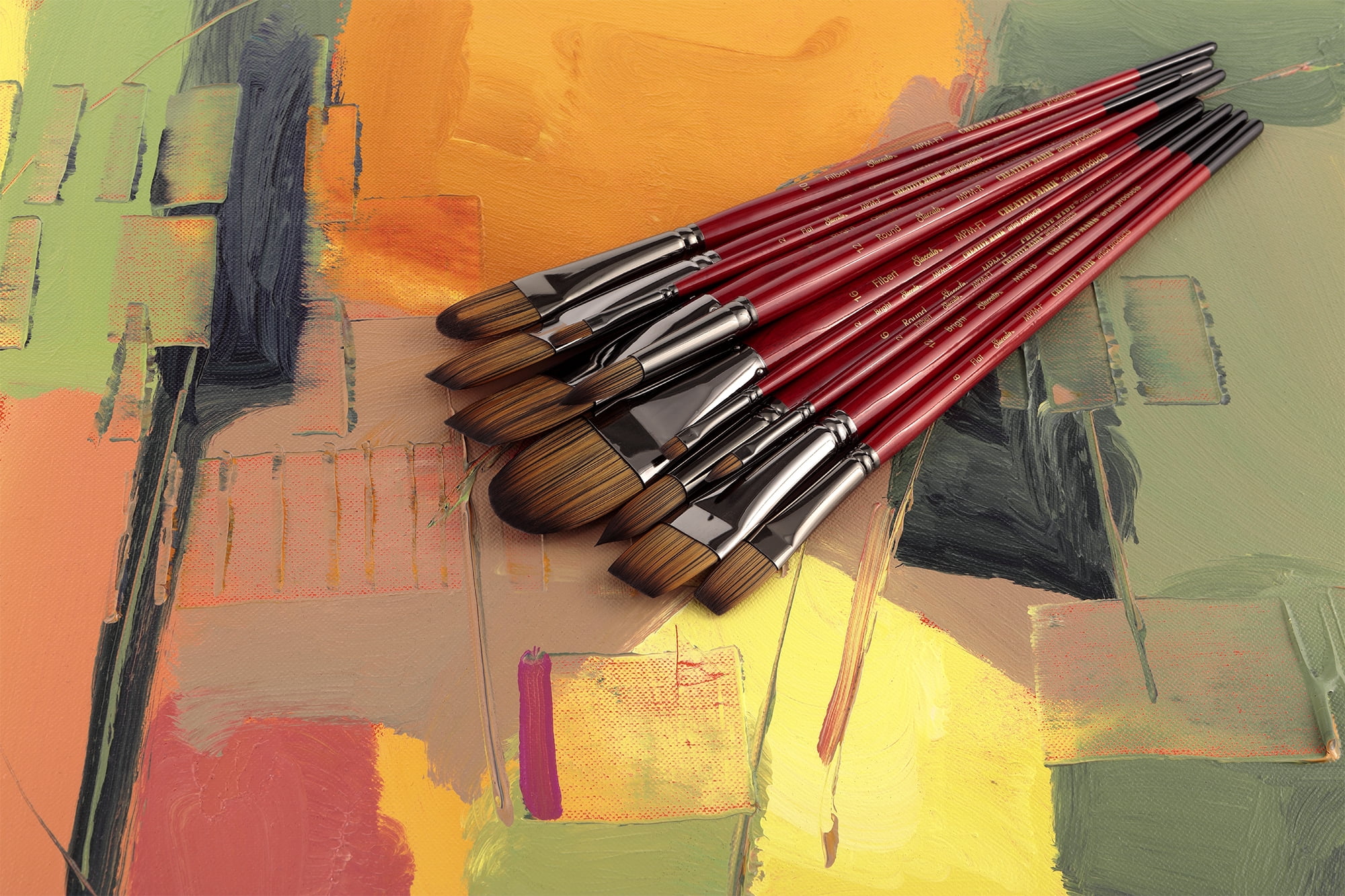 Creative Mark Artist Staccato Paint Brush Set of 8, Short Handle Paintbrushes for Acrylics, Watercolor & Gouache, Includes Organizer Traveling Case