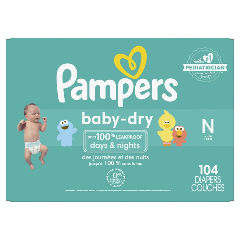 Pañales tamaño recién nacido/talla 0 (< 10 libras), 104 unidades - Pañales  desechables para bebé Pampers Baby Dry, Super Pack