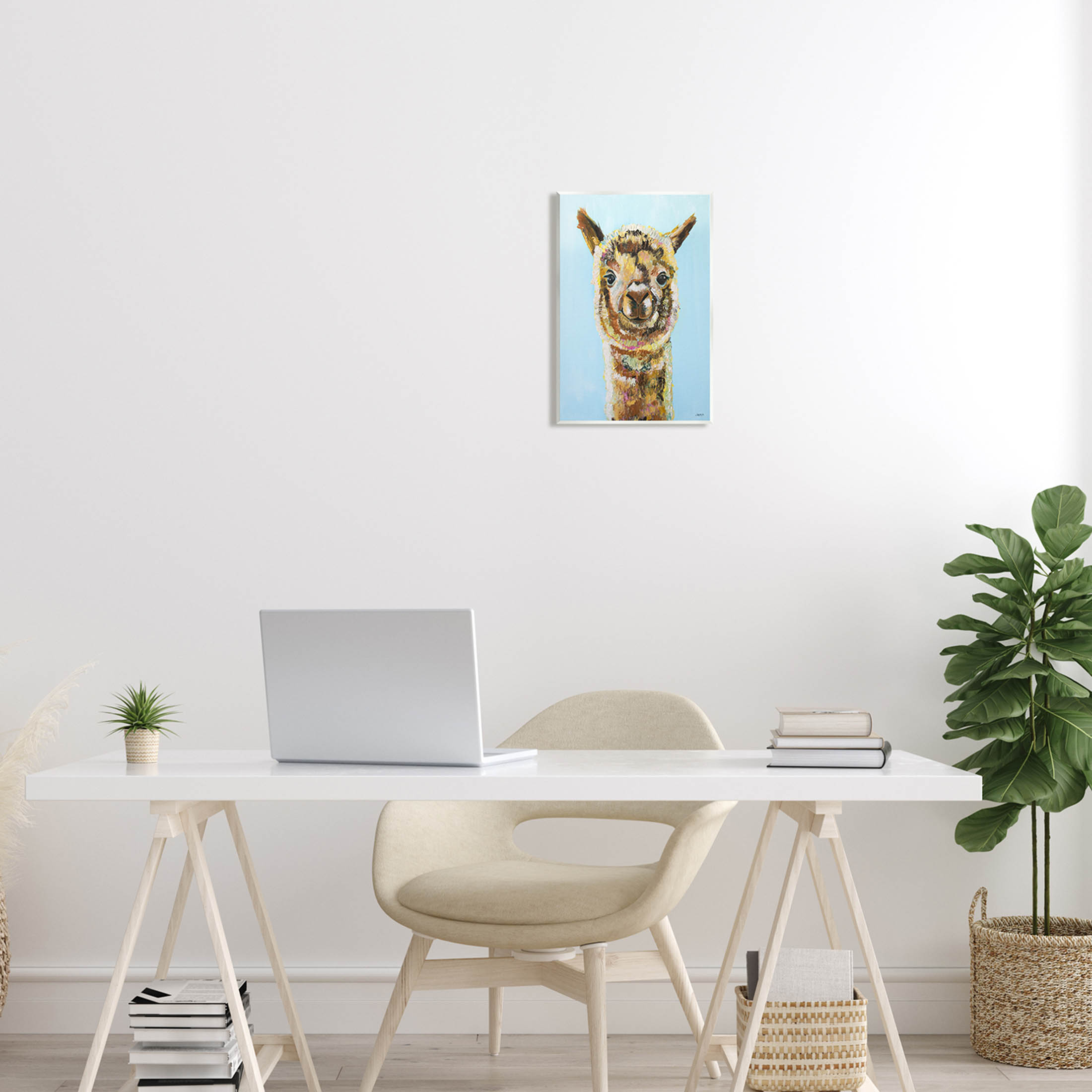 Happy Llama Farm Animal Face Animals & Insects Painting Unframed Art Print Wall Art