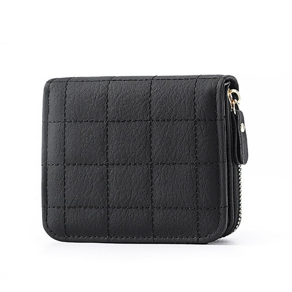 Fashion Mini Wallet Short Coin Purse Solid Leather Women Card Holder Small Black