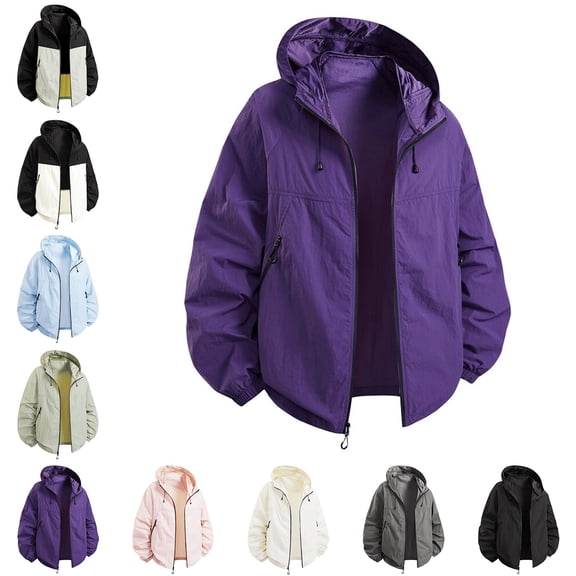 Zivyakyro Windbreaker Men Rain Jacket Athletic Lightweight Long Sleeve Zip up Drawstring Jackets Hooded Plain Loose Blue L
