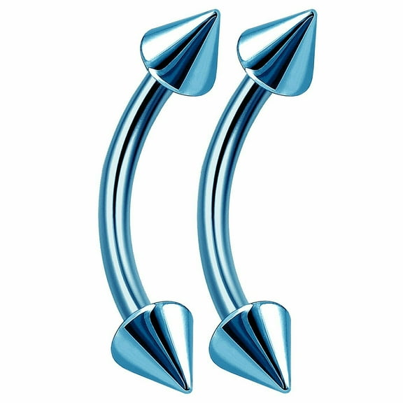 Eyebrow Barbells Curved Anodized Neon Blue Spike End Sold as a Pair 16 ga