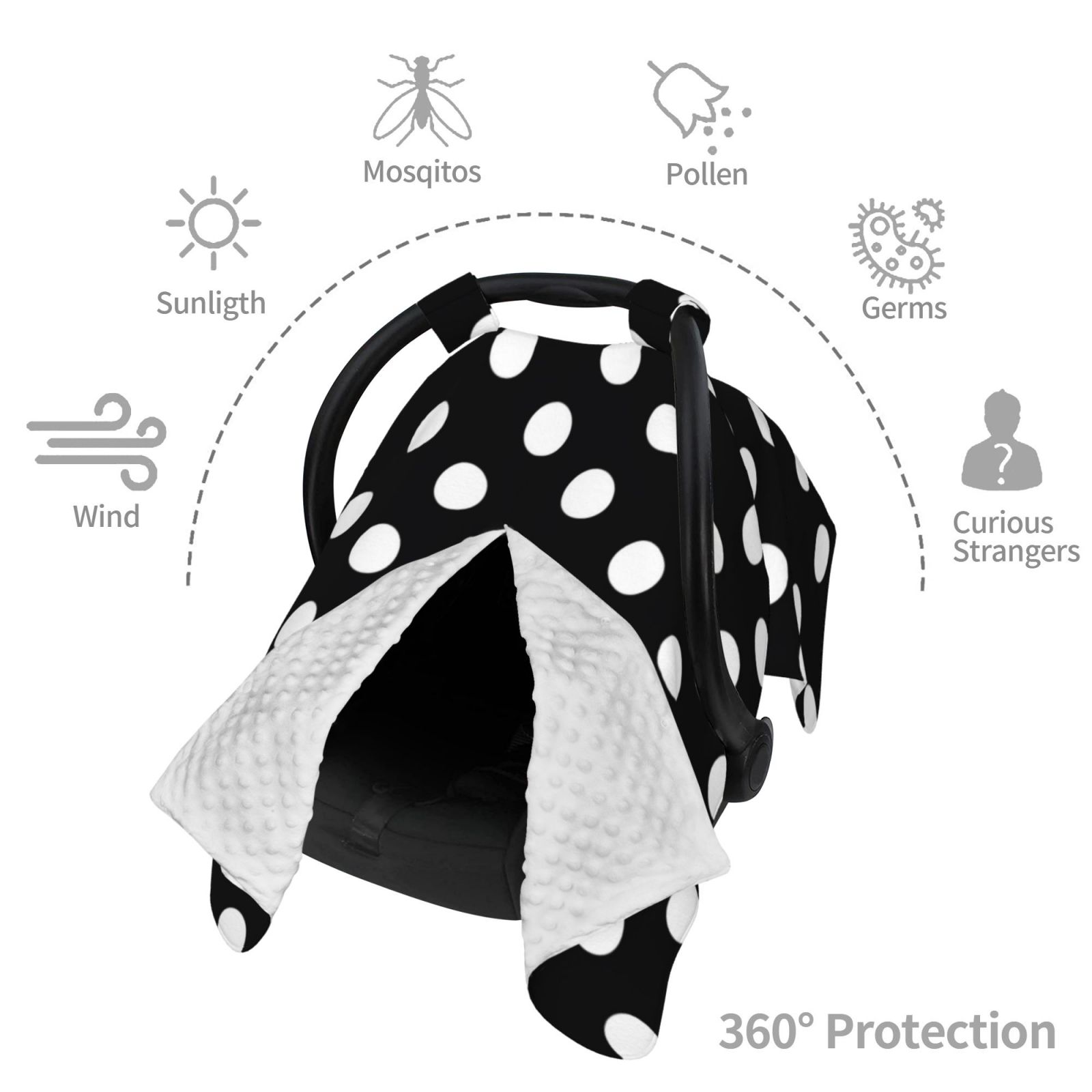 Car Seat Cover Baby - vintage white polka dot black Breathable Infant Car Seat Cover for Baby Carseat, Lightweight Comfort Baby Essentials Must Haves Newborn Stuff for Girl Boy