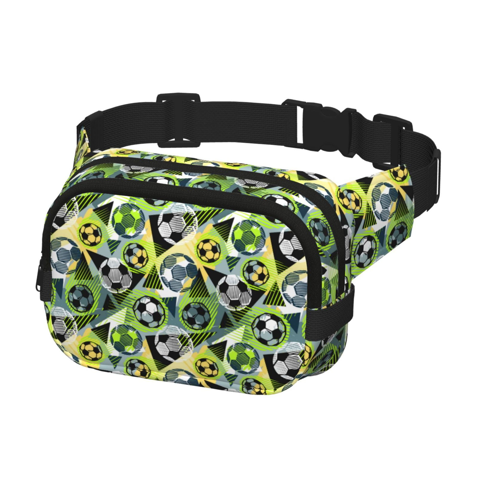 Picia Football Doodle Print Square Double-Layer Waist Bag Mini Adjustable Waist Belt Bag Exercise Running Travel Hiking