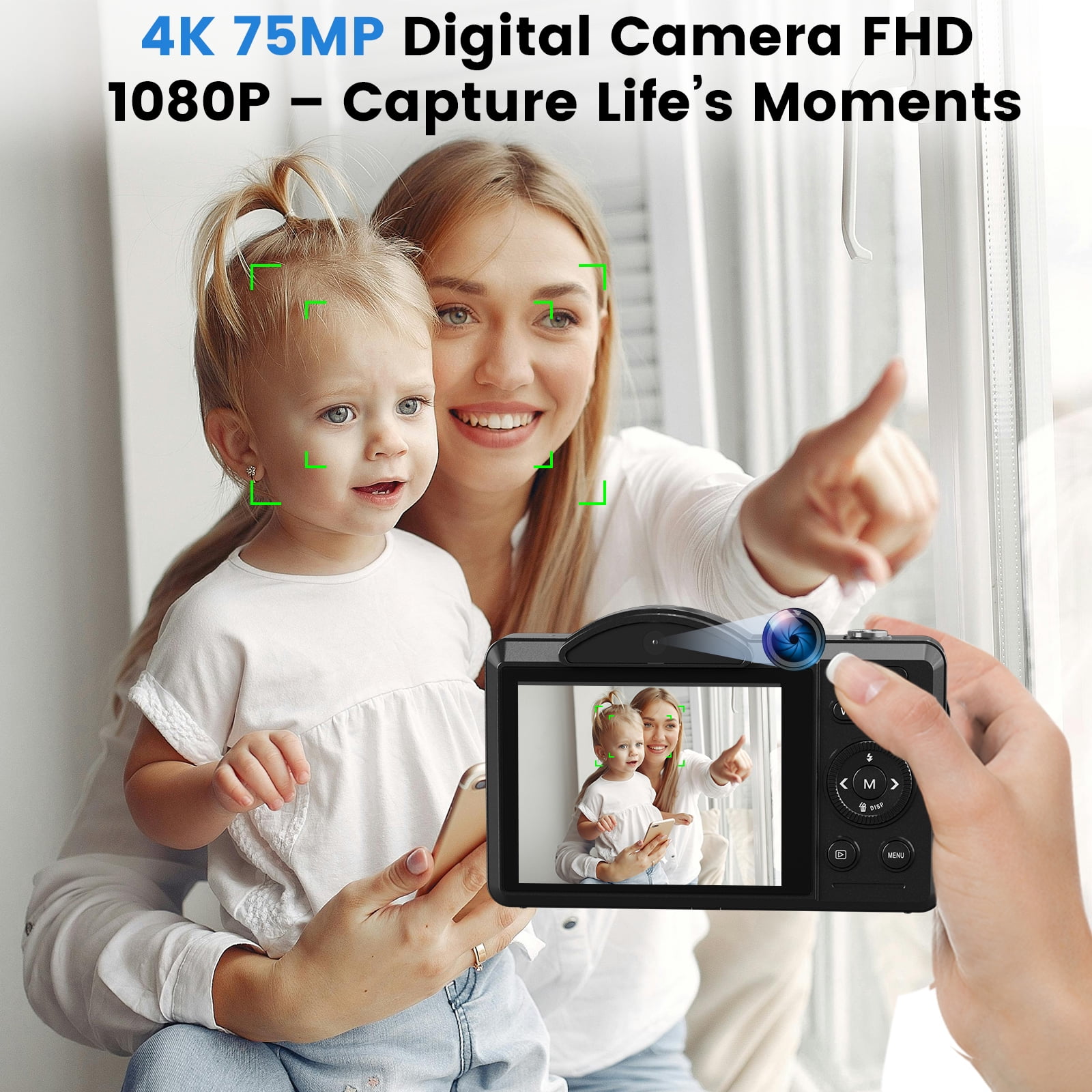 XLURC 4K Digital Camera with Wifi 75MP Vlogging Camera with Dual Lenses Touch Screen Camera for Photography 16X Zoom for Beginners,Teens & Travel Vloggers