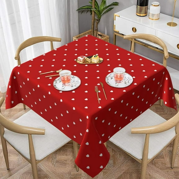 Square Tablecloth Cute Valentine''s Day Red Hearts Table Cover Washable Table Cloths for Kitchen Dinning Party Tabletop Modern Decoration 52 x 52inch