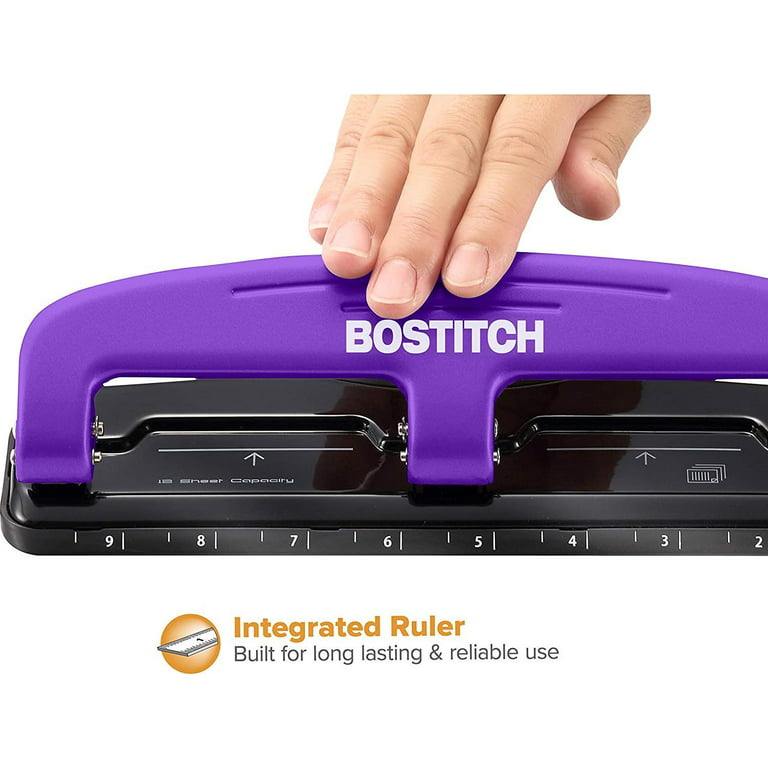 Bostitch Office EZ Squeeze Reduced Effort 3-Hole Punch, 12 Sheets, Purple